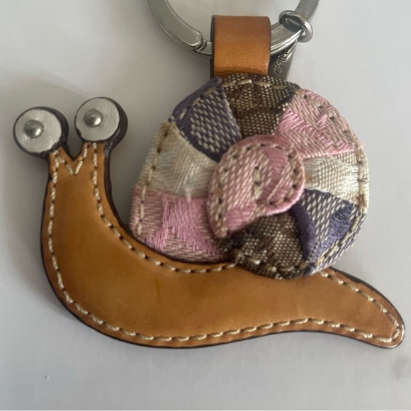 Coach Snail Keychain Ring Bag Charm Leather and Fabric Womens Fashion Accessory - Picture 1 of 6